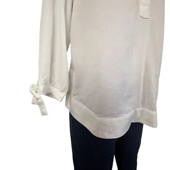 Crown & Ivy White Long Sleeve Pop Over Top Button V Neck Loose Flattering Fit - Picture 5 of 16